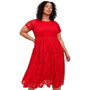 TORRID Red Lace Fit&Flare Dress Short Sleeve Scallop Flowy Holiday Valentine 6X